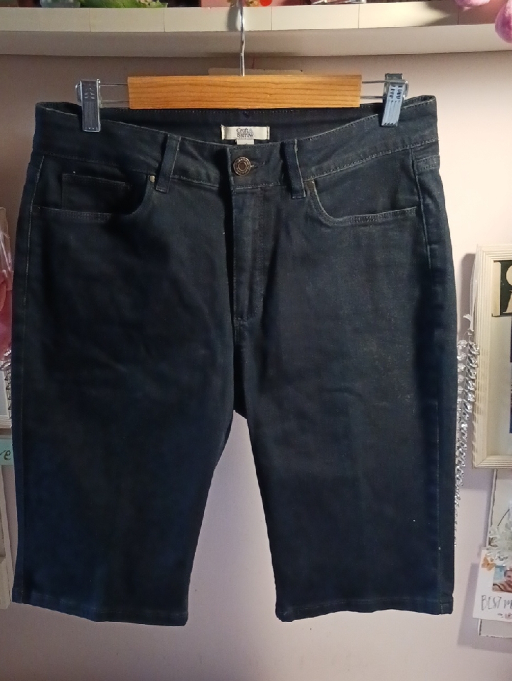 CROFT & BARROW Dark Blue Stretch Denim Bermuda Shorts 10 💐